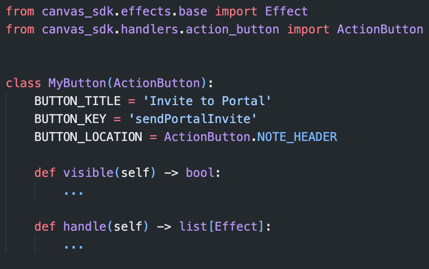 Abridged source code of an action button implementation.