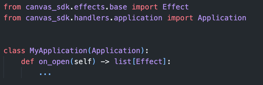 Abridged source code of an application implementation.