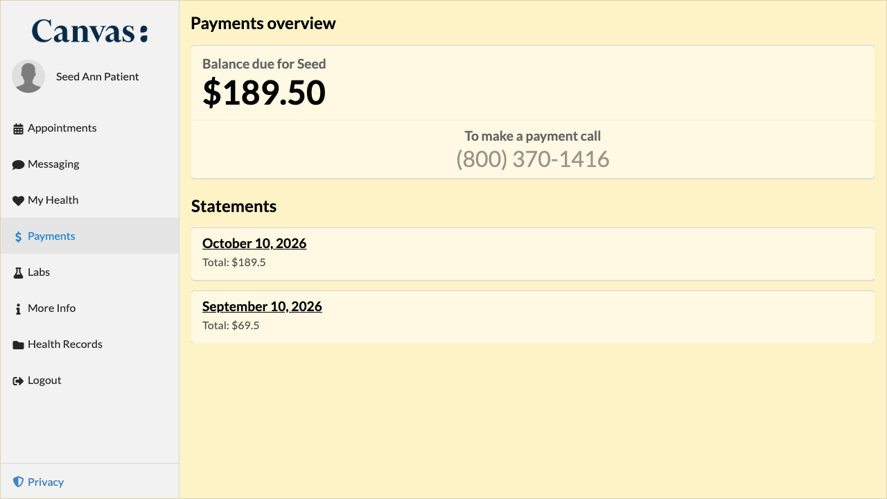 The Payments page with a light yellow page background and lighter cards